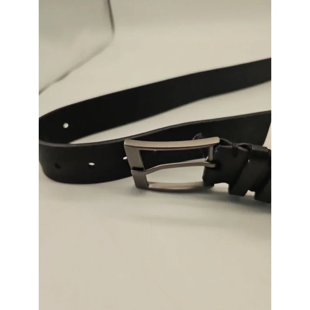 PERRY ELLIS Portfolio  Mens Black Full Grain Leather Casual‎ Belt 42 Excellent